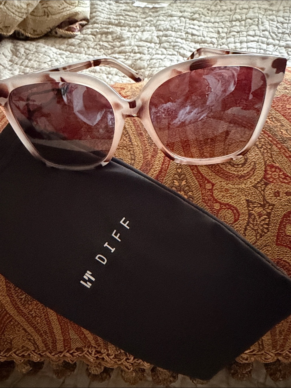 Women's Pink Tortoiseshell Square Sunglasses LT DIFF NEW BELLA - Picture 3 of 16